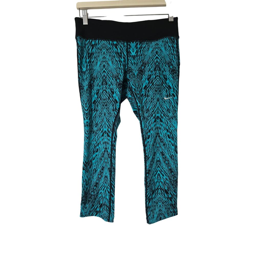 Nike Dri FIT Capri Leggings Womens Medium Green Black Geometric Cropped Pants